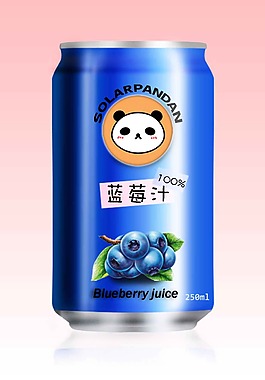 熊猫文艺蓝莓汁易拉罐瓶身PSD源文件