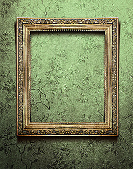 绿色花纹背景上的画框