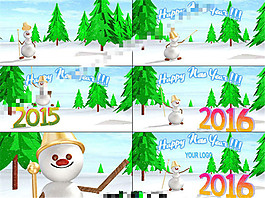 滑稽小雪人祝你2016新年快乐的3D动画AE模板