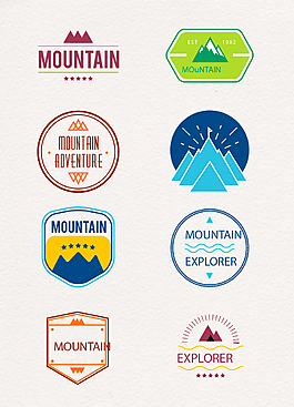 8款彩色登山标签矢量图