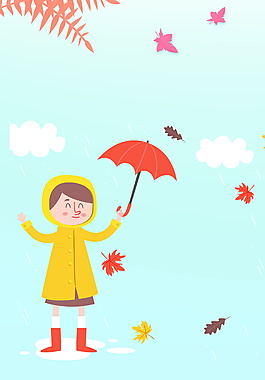 撑着落叶伞的孩子秋季背景素材