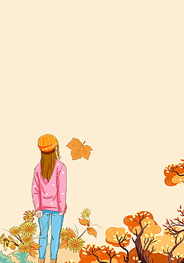 落叶堆里的女孩秋季背景素材
