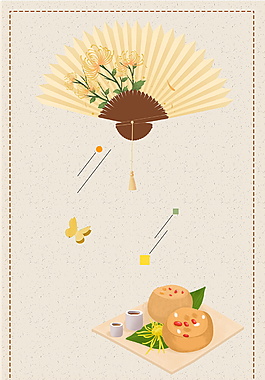 中国风花扇美食边框重阳海报背景素材