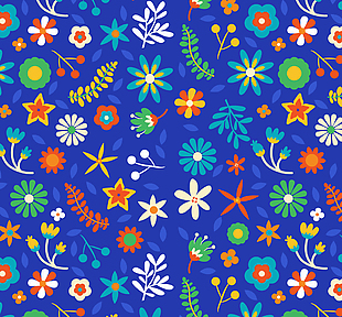 蓝色底花卉无缝背景矢量素材