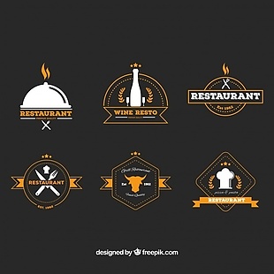 六个老式餐厅标志集