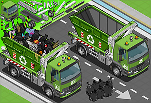 绿色装货卡车等距交通工具矢量