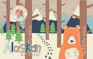 森林小熊男孩可爱服装卡通花纹矢量素材