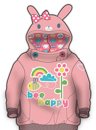 粉色兔子卫衣女宝宝服装设计彩色原稿矢量