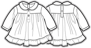 娃娃衣小宝宝黑白服装线稿矢量设计素材