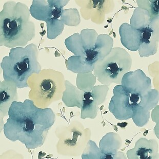 蓝色水印蝴蝶花壁画素材