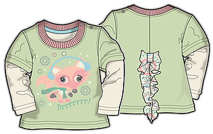 圆领卡通女宝宝服装设计彩色稿件矢量素