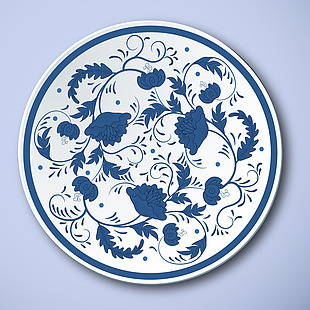 中式青花瓷牡丹花纹盘子