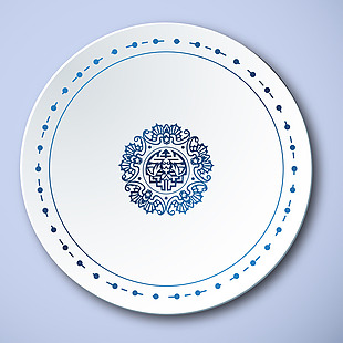 干净中式青花瓷花纹边盘子