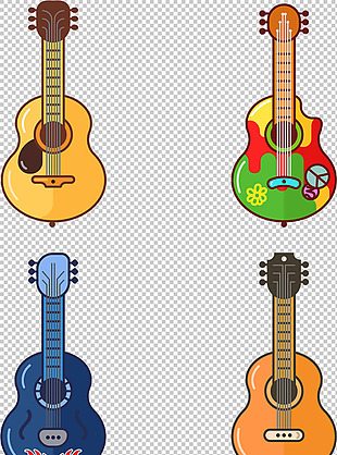 彩色卡通吉他插图免抠png透明图层素材