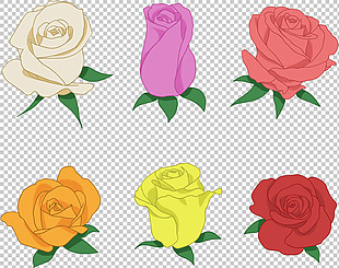 彩色玫瑰花插画图标免抠png透明图层素材