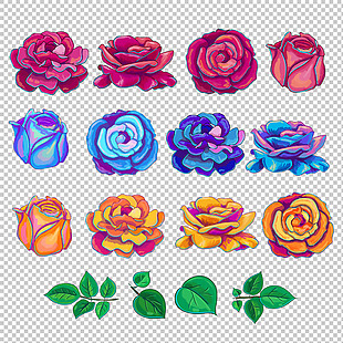 彩色玫瑰花插画图标免抠png透明图层素材