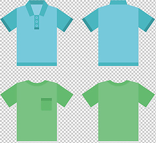蓝色绿色T恤衫模板免抠png透明图层素材