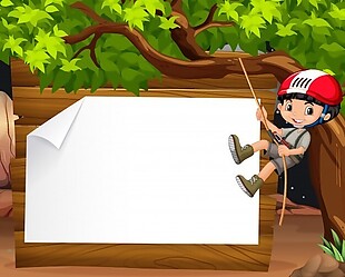 男孩爬上树插图的边界设计