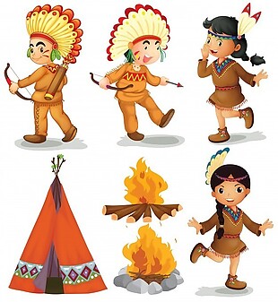 美国印第安人不同姿势的插图