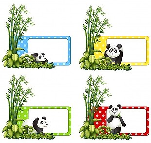 黑白熊猫竹说明标签