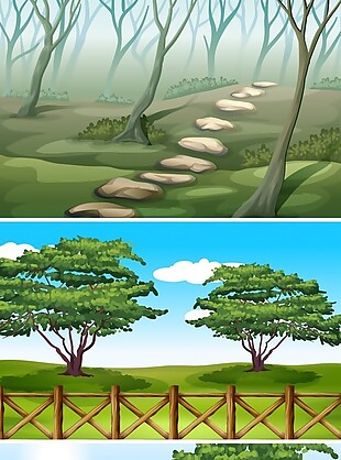 有树木和小山插图的场景