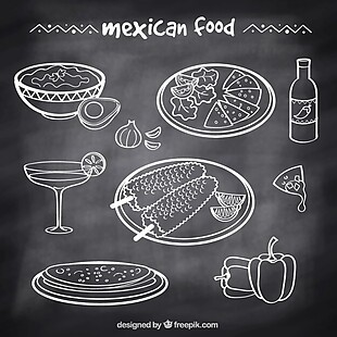 黑板风格的墨西哥典型手绘食品