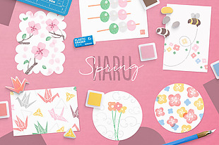 粉色樱花风格PSD设计素材合集
