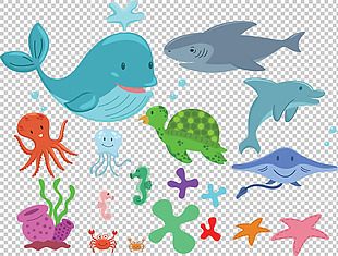 卡通海底动物免抠png透明图层素材