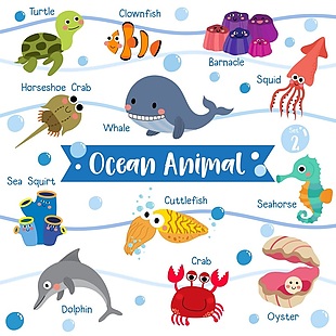 海洋动物卡通形象矢量素材