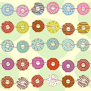 串连起来的甜甜圈手绘卡通矢量图
