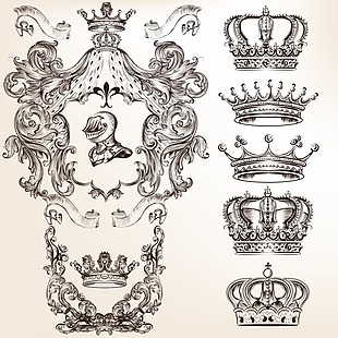 皇冠手绘涂鸦水彩线条古典花纹分割线矢量