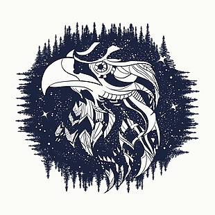 树林纹身图案创意动物鹰眼矢量