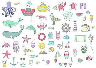 可爱彩色手绘儿童插画海洋生日章鱼矢量