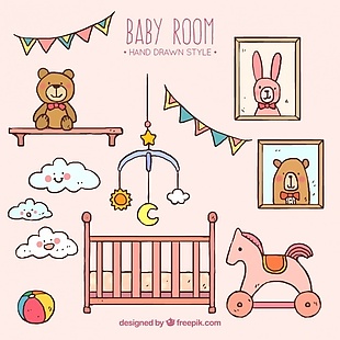 带婴儿玩具的手绘房间
