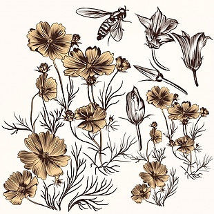一包手绘的花和蜜蜂