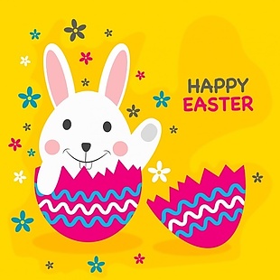 黄色复活节背景与微笑兔子