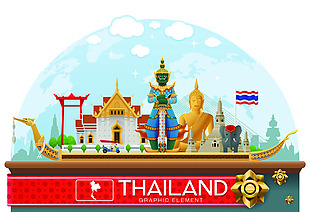 泰国寺庙旅游场景元素矢量素材