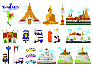 泰国建筑旅游场景海报元素矢量素材