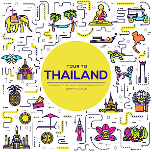 泰国旅游场景海报banner元素矢量素材