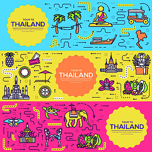 泰国旅游场景海报banner矢量素材