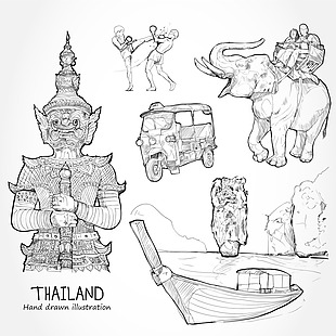 手绘泰国旅游场景海报元素矢量素材