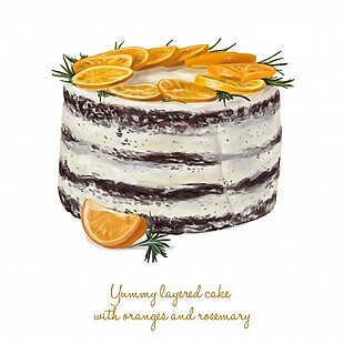 美味的夹心蛋糕配橙子和迷迭香