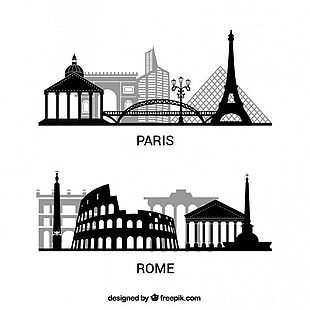 巴黎和罗马剪影包