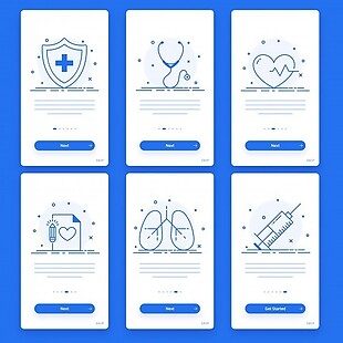 设置六个用户界面模板布局健康和医疗概念。