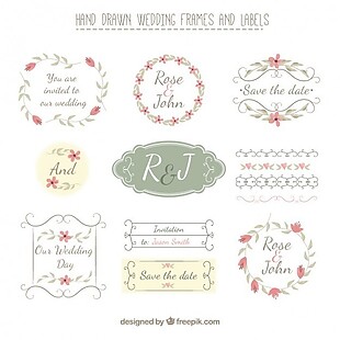 复古风格的婚礼相框和标签