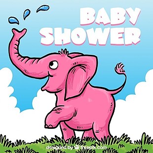 婴儿洗澡卡与手绘粉红色大象