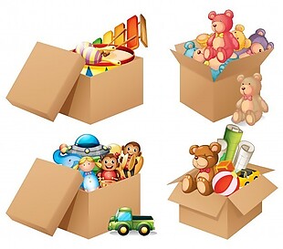 四种不同玩具盒的插图