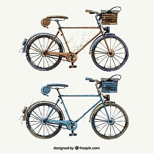 水彩画的复古自行车