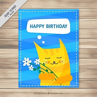 带可爱猫的生日贺卡