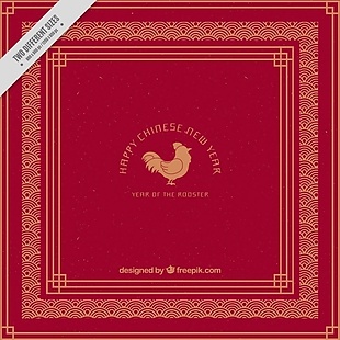 公鸡中国新年优雅的红色背景